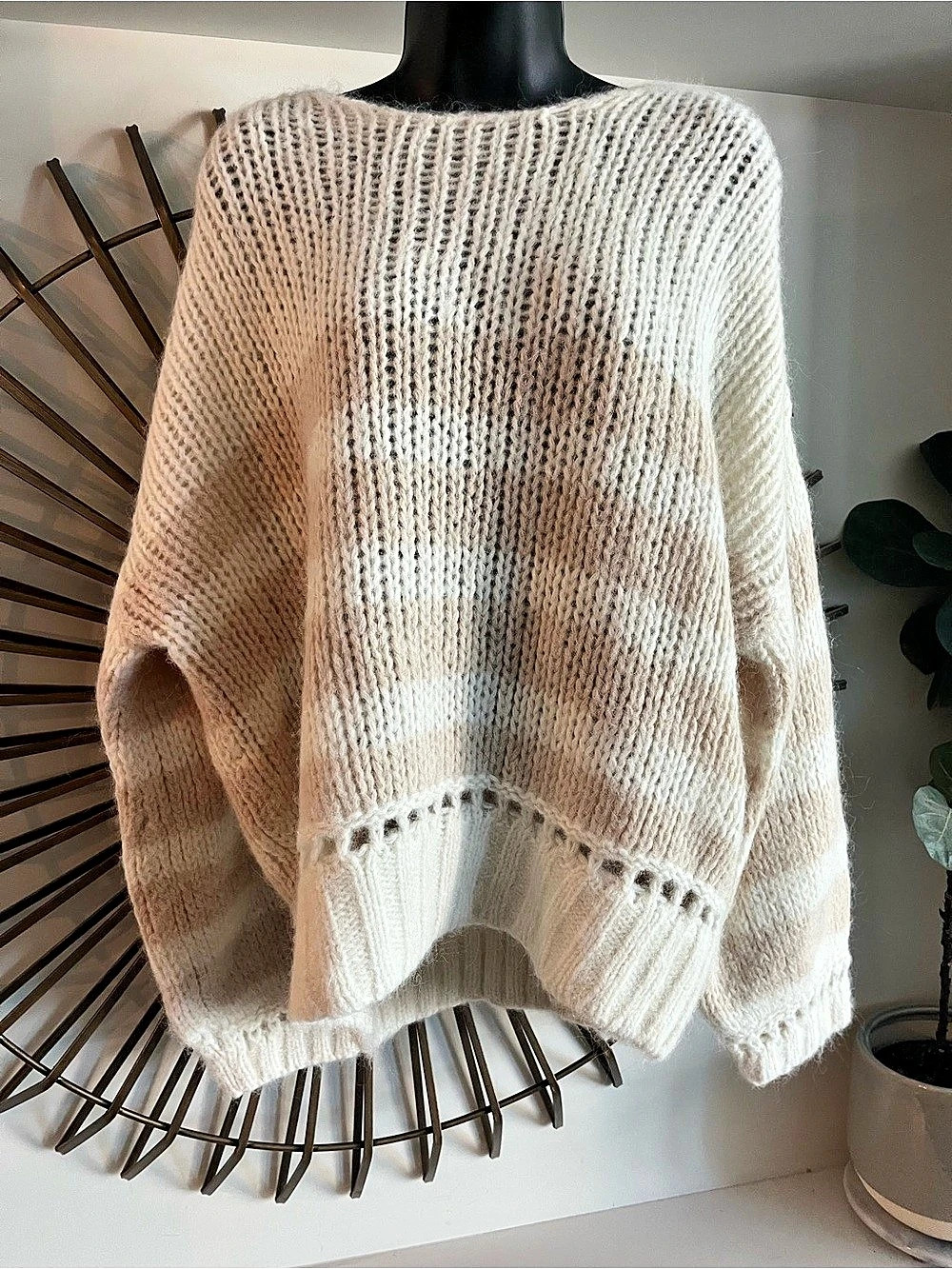 La Maillé Sezan striped wrap sweater Striped V-Neck Sweater in Cream & Pink Siz